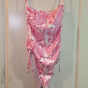 Pink and White Paisley Swimsuit